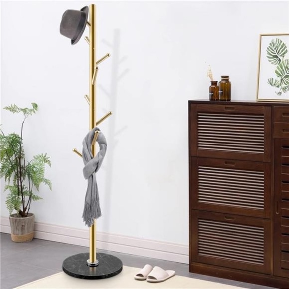 Gold Coat Rack Stand, Stainless Steel Freestanding Coat Tree Hanger with 8 Hooks - Picture 2 of 6